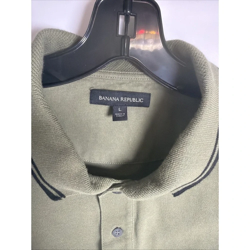 Banana Republic Polo Mens Large VTG Cotton Olive Green Short Sleeve Shirt‎ Polo